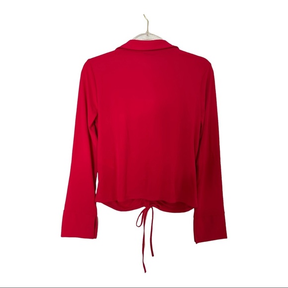 Zara Womans Size L Top V Neck Hot Pink Gathered Long Sleeve Collar ruched shirt - Picture 9 of 15